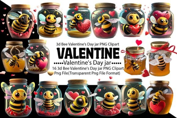 3D Bee Valentine Jar PNG Bundle