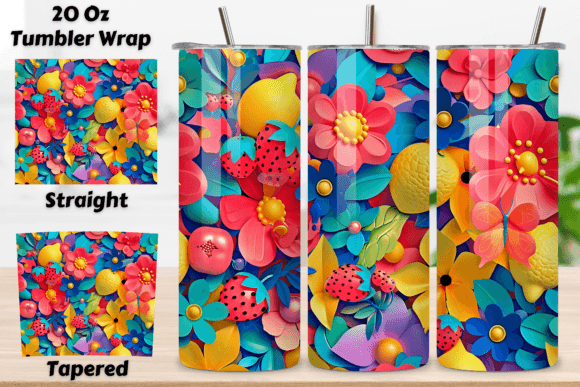 3D Flowers Skinny Tumbler Seamless PNG Guide
