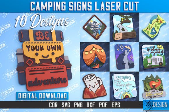 Camping Sign Laser Cut Design Bundle