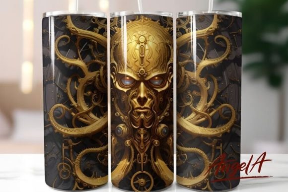 Designing a Halloween Horror 20 Oz Tumbler with Steampunk Octopus Sublimation Art