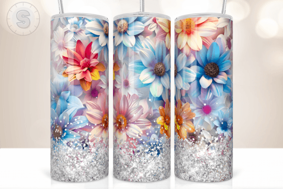 Strategic Branding with 3D Flowers Glitter 20Oz Tumbler Wrap Designs